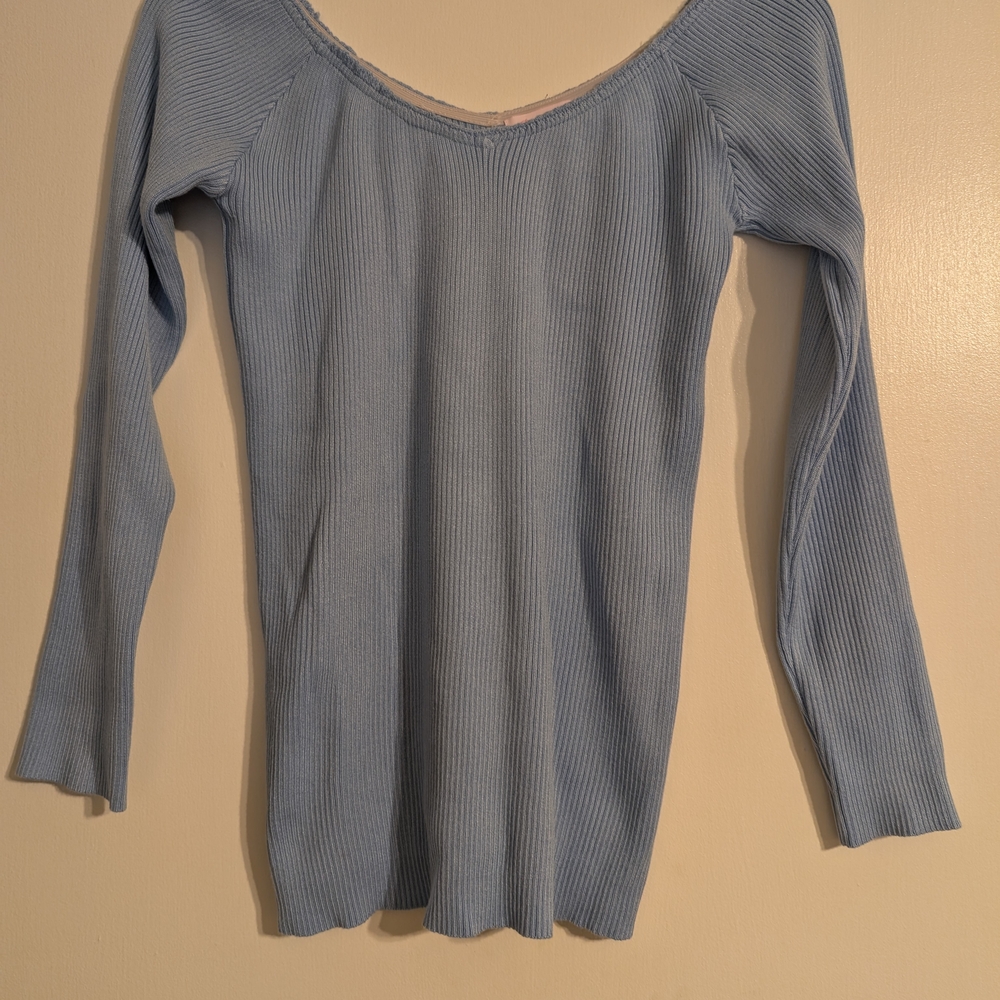 Pink Lily Sky Blue Ribbed Knit Top NWOT